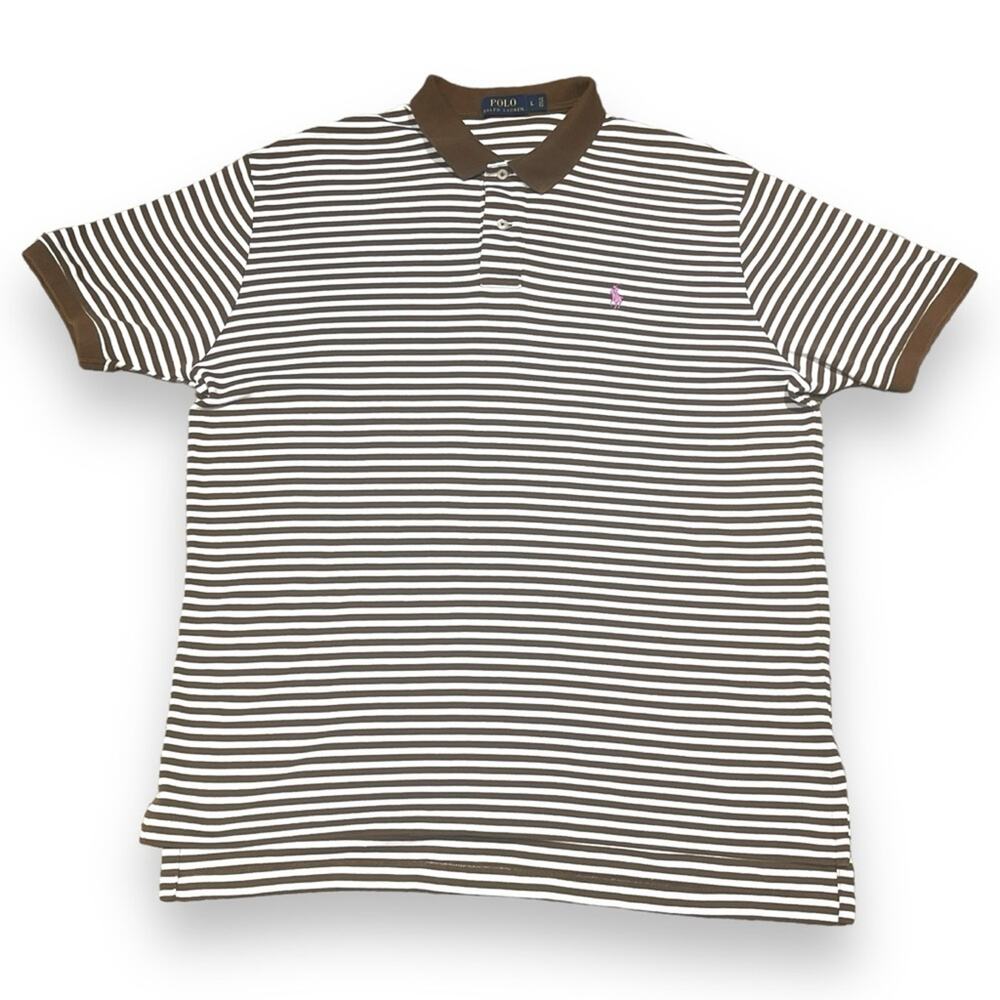 POLO Ralph Lauren Soft Cotton Brown White Stripes Purple Pony Large
